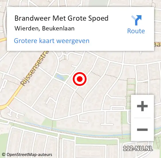 Locatie op kaart van de 112 melding: Brandweer Met Grote Spoed Naar Wierden, Beukenlaan op 10 mei 2024 01:28