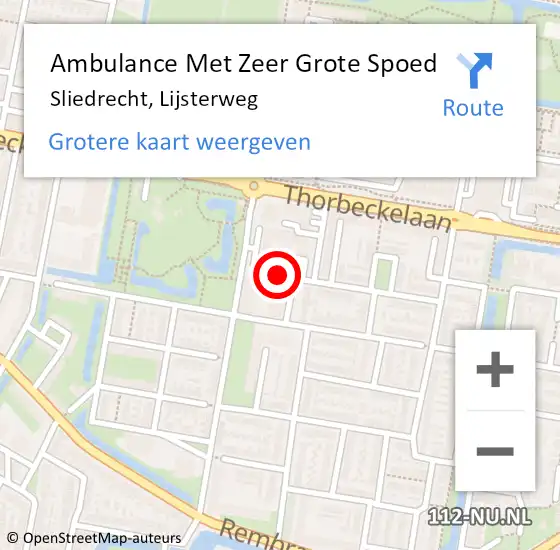 Locatie op kaart van de 112 melding: Ambulance Met Zeer Grote Spoed Naar Sliedrecht, Lijsterweg op 10 mei 2024 01:45