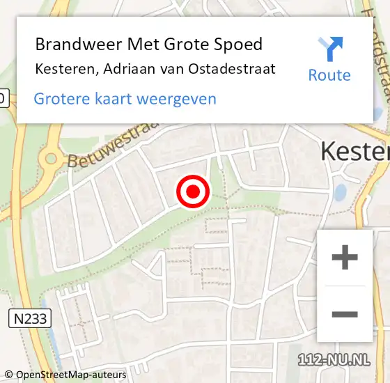 Locatie op kaart van de 112 melding: Brandweer Met Grote Spoed Naar Kesteren, Adriaan van Ostadestraat op 10 mei 2024 02:32