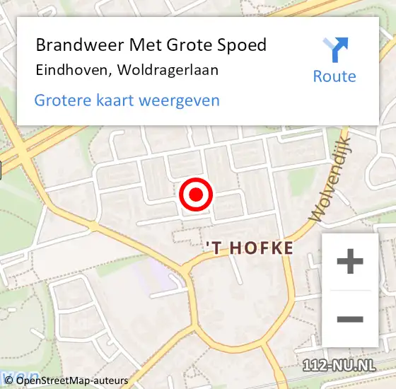 Locatie op kaart van de 112 melding: Brandweer Met Grote Spoed Naar Eindhoven, Woldragerlaan op 10 mei 2024 02:36