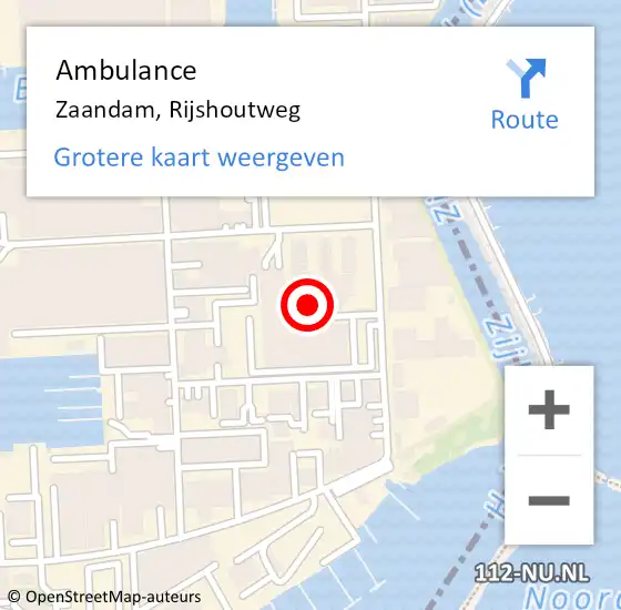 Locatie op kaart van de 112 melding: Ambulance Zaandam, Rijshoutweg op 10 mei 2024 02:37