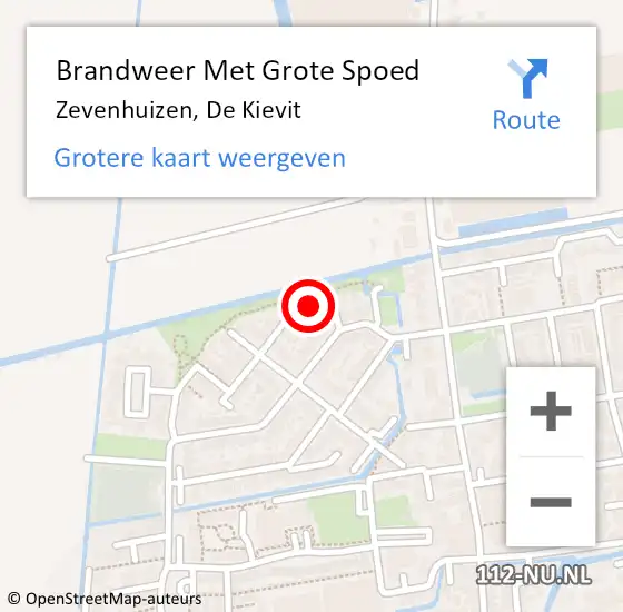 Locatie op kaart van de 112 melding: Brandweer Met Grote Spoed Naar Zevenhuizen, De Kievit op 10 mei 2024 03:12