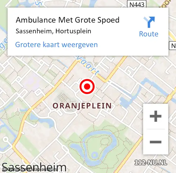 Locatie op kaart van de 112 melding: Ambulance Met Grote Spoed Naar Sassenheim, Hortusplein op 10 mei 2024 03:18