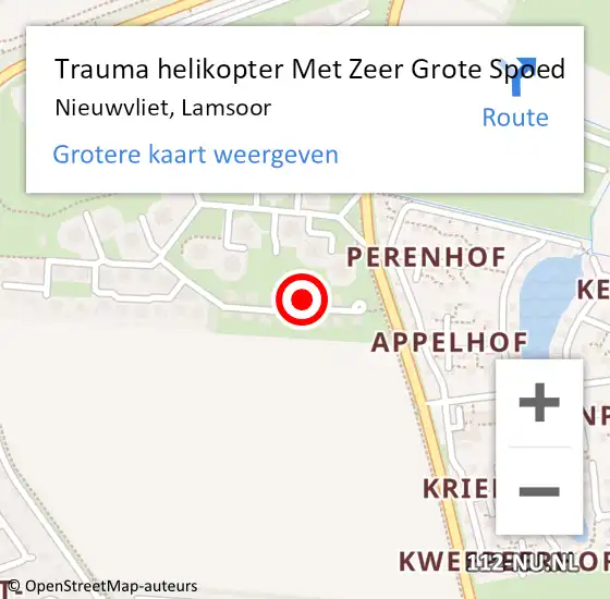 Locatie op kaart van de 112 melding: Trauma helikopter Met Zeer Grote Spoed Naar Nieuwvliet, Lamsoor op 10 mei 2024 03:25