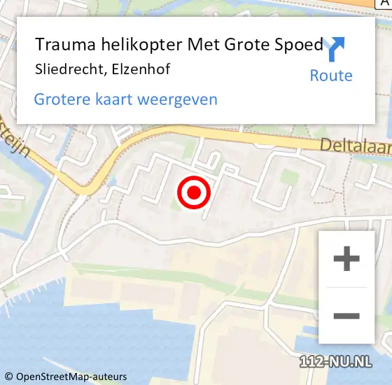 Locatie op kaart van de 112 melding: Trauma helikopter Met Grote Spoed Naar Sliedrecht, Elzenhof op 10 mei 2024 03:41