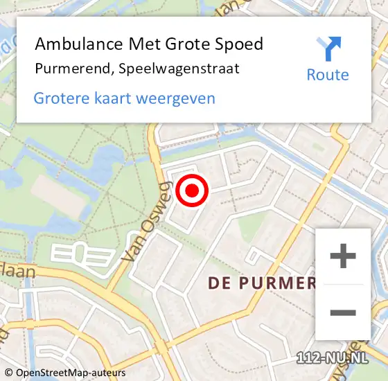 Locatie op kaart van de 112 melding: Ambulance Met Grote Spoed Naar Purmerend, Speelwagenstraat op 10 mei 2024 03:49