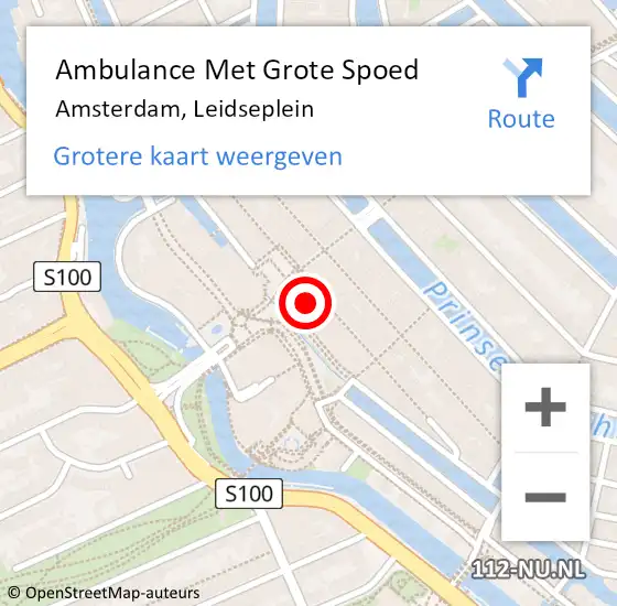 Locatie op kaart van de 112 melding: Ambulance Met Grote Spoed Naar Amsterdam, Leidseplein op 10 mei 2024 03:56