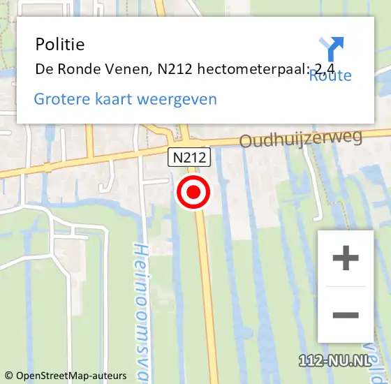 Locatie op kaart van de 112 melding: Politie De Ronde Venen, N212 hectometerpaal: 2,4 op 10 mei 2024 04:38
