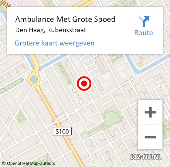 Locatie op kaart van de 112 melding: Ambulance Met Grote Spoed Naar Den Haag, Rubensstraat op 10 mei 2024 04:51