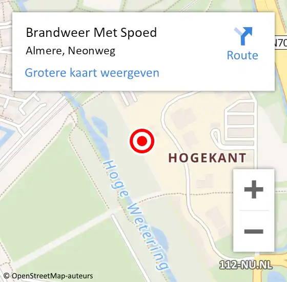 Locatie op kaart van de 112 melding: Brandweer Met Spoed Naar Almere, Neonweg op 10 mei 2024 04:52