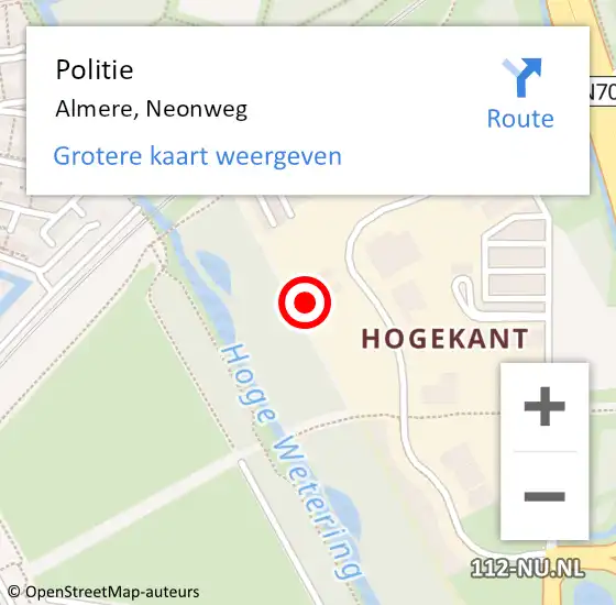 Locatie op kaart van de 112 melding: Politie Almere, Neonweg op 10 mei 2024 04:57