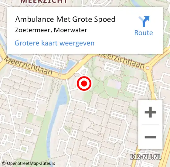 Locatie op kaart van de 112 melding: Ambulance Met Grote Spoed Naar Zoetermeer, Moerwater op 10 mei 2024 05:37