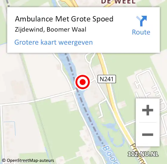 Locatie op kaart van de 112 melding: Ambulance Met Grote Spoed Naar Zijdewind, Boomer Waal op 10 mei 2024 05:49