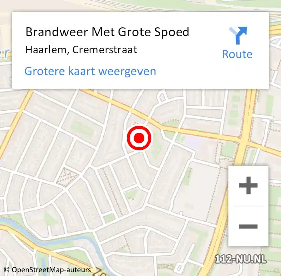 Locatie op kaart van de 112 melding: Brandweer Met Grote Spoed Naar Haarlem, Cremerstraat op 10 mei 2024 06:18