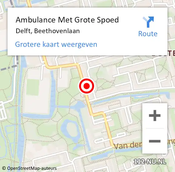 Locatie op kaart van de 112 melding: Ambulance Met Grote Spoed Naar Delft, Beethovenlaan op 10 mei 2024 06:23