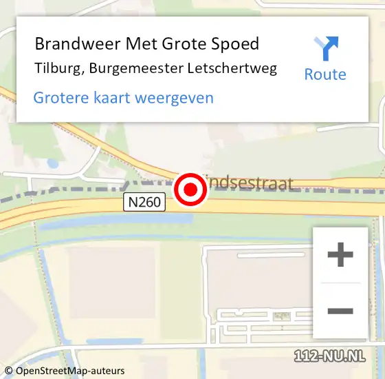 Locatie op kaart van de 112 melding: Brandweer Met Grote Spoed Naar Tilburg, Burgemeester Letschertweg op 10 mei 2024 06:36
