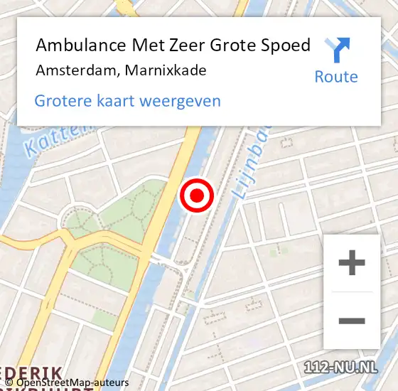 Locatie op kaart van de 112 melding: Ambulance Met Zeer Grote Spoed Naar Amsterdam, Marnixkade op 10 mei 2024 07:22