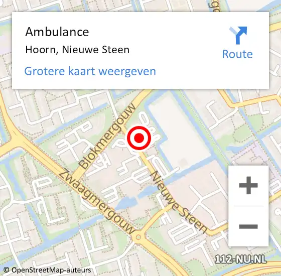 Locatie op kaart van de 112 melding: Ambulance Hoorn, Nieuwe Steen op 10 mei 2024 07:53