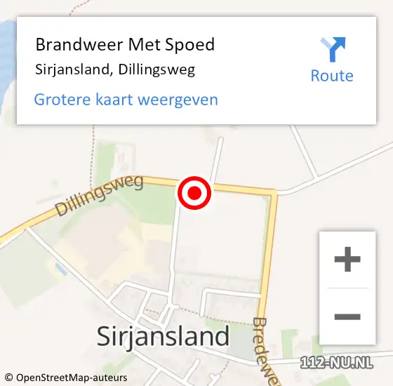 Locatie op kaart van de 112 melding: Brandweer Met Spoed Naar Sirjansland, Dillingsweg op 10 mei 2024 07:58