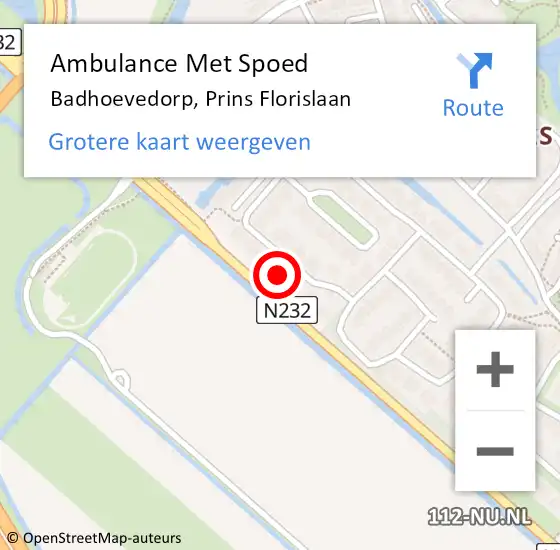 Locatie op kaart van de 112 melding: Ambulance Met Spoed Naar Badhoevedorp, Prins Florislaan op 10 mei 2024 08:11