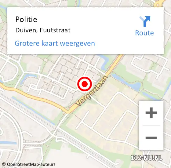 Locatie op kaart van de 112 melding: Politie Duiven, Fuutstraat op 10 mei 2024 08:26