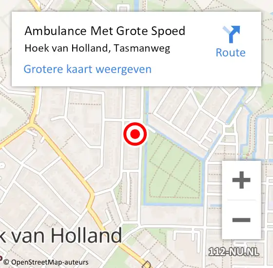 Locatie op kaart van de 112 melding: Ambulance Met Grote Spoed Naar Hoek van Holland, Tasmanweg op 10 mei 2024 08:27