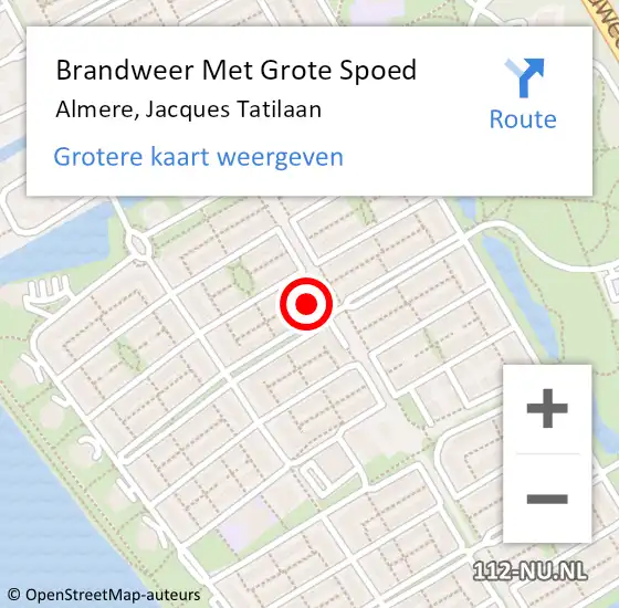 Locatie op kaart van de 112 melding: Brandweer Met Grote Spoed Naar Almere, Jacques Tatilaan op 10 mei 2024 08:30