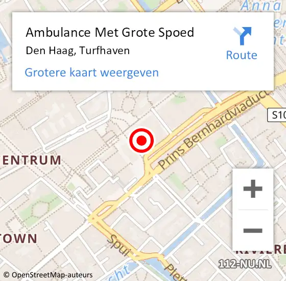 Locatie op kaart van de 112 melding: Ambulance Met Grote Spoed Naar Den Haag, Turfhaven op 10 mei 2024 08:43