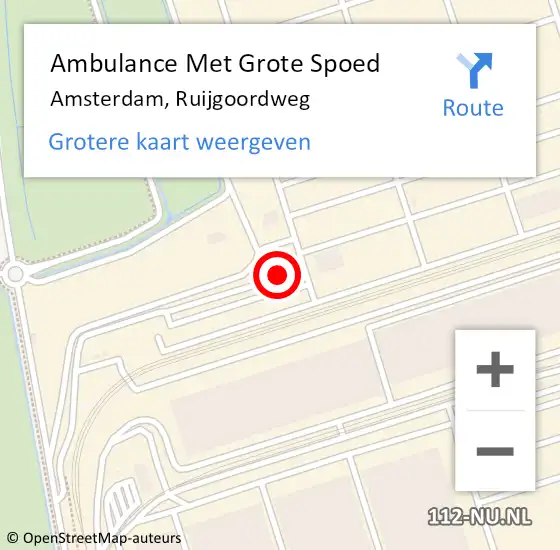 Locatie op kaart van de 112 melding: Ambulance Met Grote Spoed Naar Amsterdam, Ruijgoordweg op 10 mei 2024 08:44