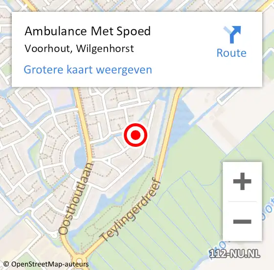 Locatie op kaart van de 112 melding: Ambulance Met Spoed Naar Voorhout, Wilgenhorst op 10 mei 2024 08:51