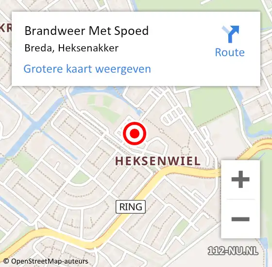 Locatie op kaart van de 112 melding: Brandweer Met Spoed Naar Breda, Heksenakker op 10 mei 2024 08:52