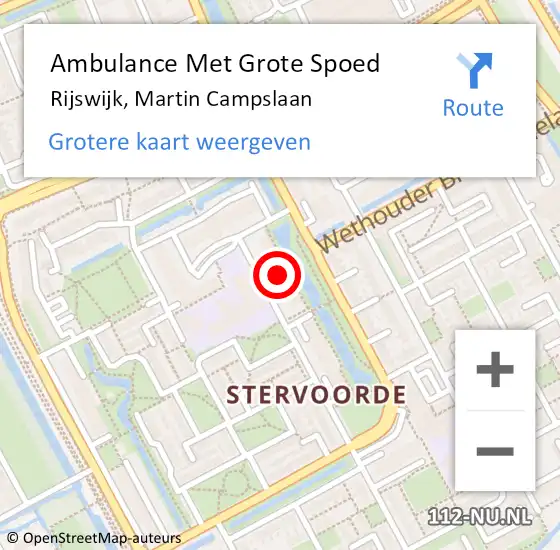 Locatie op kaart van de 112 melding: Ambulance Met Grote Spoed Naar Rijswijk, Martin Campslaan op 10 mei 2024 08:55