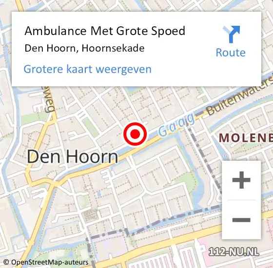 Locatie op kaart van de 112 melding: Ambulance Met Grote Spoed Naar Den Hoorn, Hoornsekade op 10 mei 2024 09:01