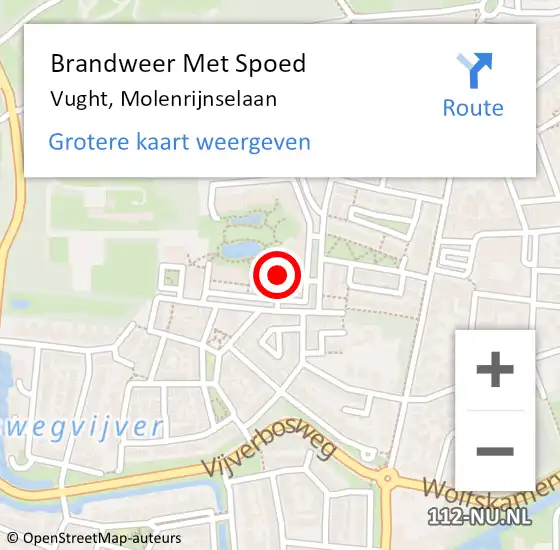 Locatie op kaart van de 112 melding: Brandweer Met Spoed Naar Vught, Molenrijnselaan op 10 mei 2024 09:02