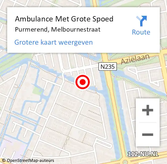 Locatie op kaart van de 112 melding: Ambulance Met Grote Spoed Naar Purmerend, Melbournestraat op 10 mei 2024 09:05