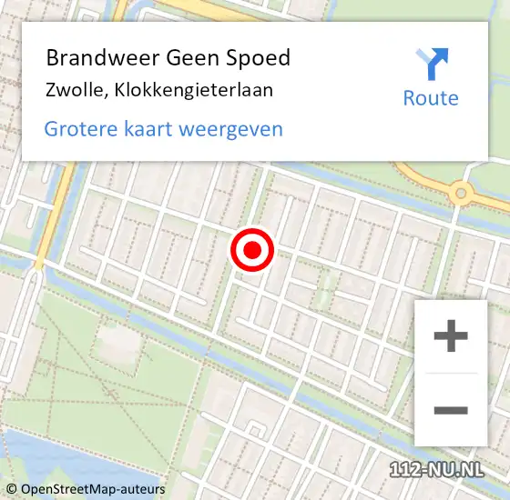 Locatie op kaart van de 112 melding: Brandweer Geen Spoed Naar Zwolle, Klokkengieterlaan op 10 mei 2024 09:25