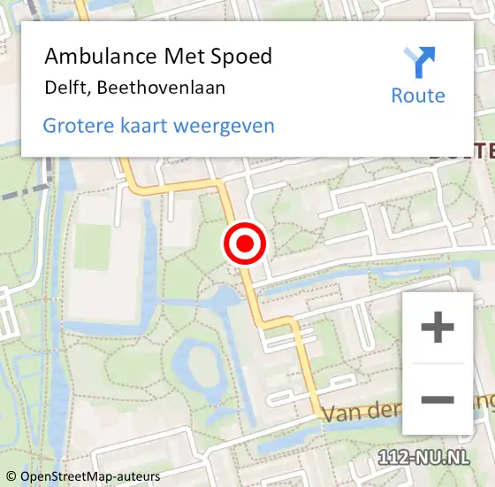 Locatie op kaart van de 112 melding: Ambulance Met Spoed Naar Delft, Beethovenlaan op 10 mei 2024 09:39