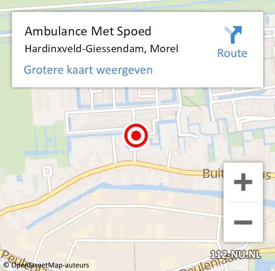 Locatie op kaart van de 112 melding: Ambulance Met Spoed Naar Hardinxveld-Giessendam, Morel op 10 mei 2024 09:41