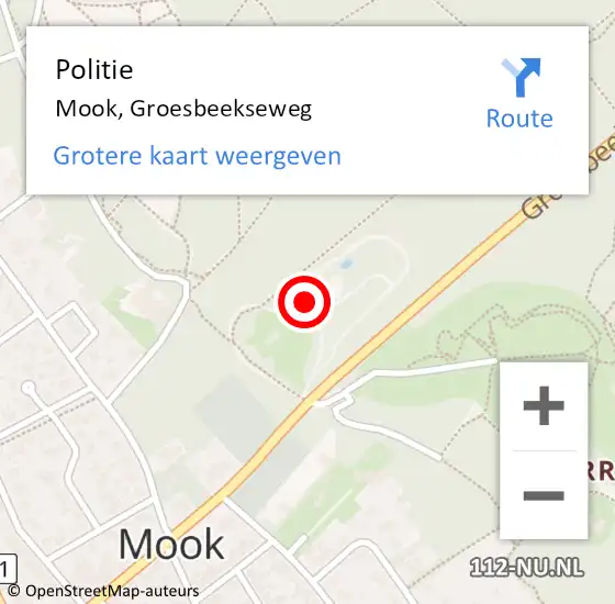 Locatie op kaart van de 112 melding: Politie Mook, Groesbeekseweg op 10 mei 2024 09:51