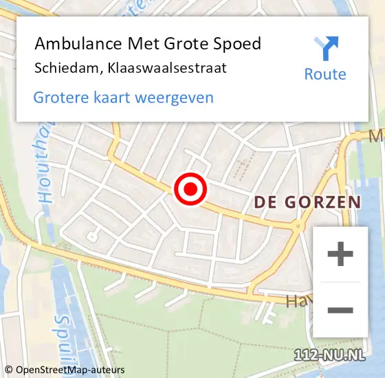 Locatie op kaart van de 112 melding: Ambulance Met Grote Spoed Naar Schiedam, Klaaswaalsestraat op 10 mei 2024 09:55
