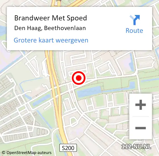 Locatie op kaart van de 112 melding: Brandweer Met Spoed Naar Den Haag, Beethovenlaan op 10 mei 2024 10:02