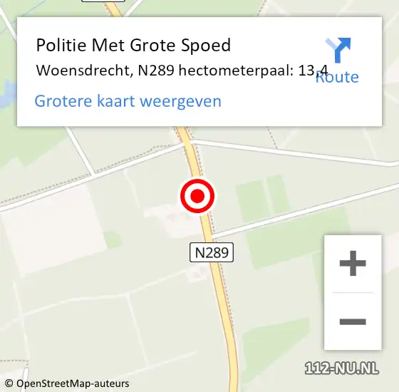 Locatie op kaart van de 112 melding: Politie Met Grote Spoed Naar Woensdrecht, N289 hectometerpaal: 13,4 op 10 mei 2024 10:02