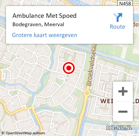 Locatie op kaart van de 112 melding: Ambulance Met Spoed Naar Bodegraven, Meerval op 10 mei 2024 10:19