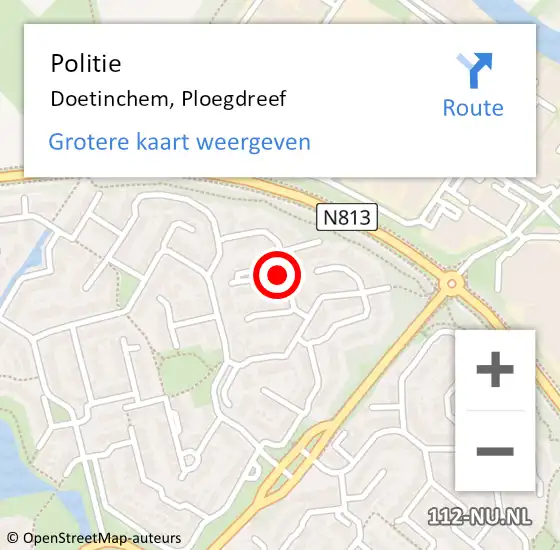 Locatie op kaart van de 112 melding: Politie Doetinchem, Ploegdreef op 10 mei 2024 10:26