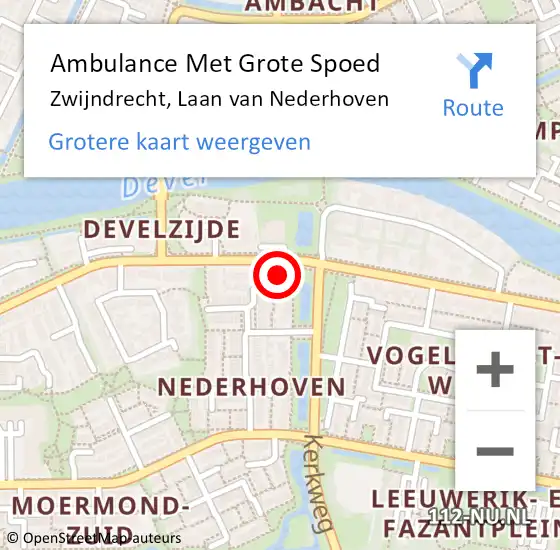 Locatie op kaart van de 112 melding: Ambulance Met Grote Spoed Naar Zwijndrecht, Laan van Nederhoven op 10 mei 2024 10:28