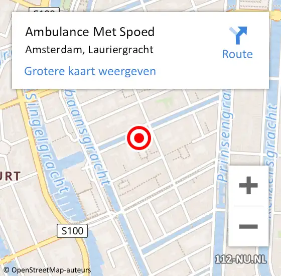 Locatie op kaart van de 112 melding: Ambulance Met Spoed Naar Amsterdam, Lauriergracht op 10 mei 2024 11:02