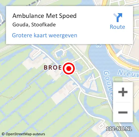 Locatie op kaart van de 112 melding: Ambulance Met Spoed Naar Gouda, Stoofkade op 10 mei 2024 11:08