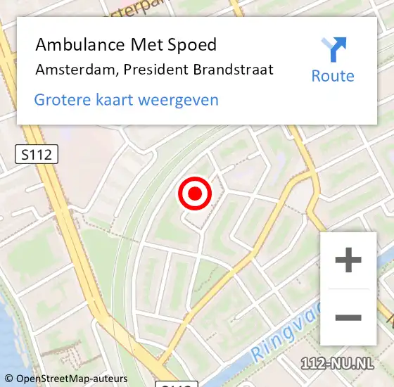 Locatie op kaart van de 112 melding: Ambulance Met Spoed Naar Amsterdam, President Brandstraat op 10 mei 2024 11:09