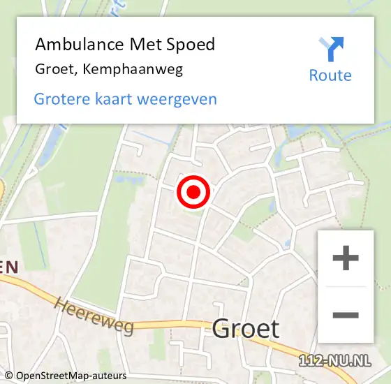 Locatie op kaart van de 112 melding: Ambulance Met Spoed Naar Groet, Kemphaanweg op 10 mei 2024 11:28