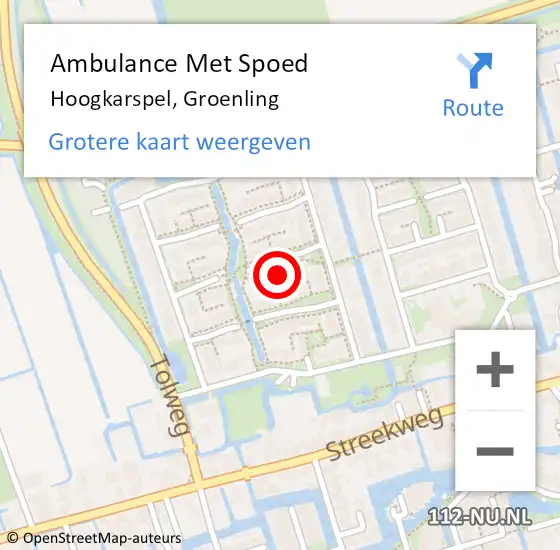 Locatie op kaart van de 112 melding: Ambulance Met Spoed Naar Hoogkarspel, Groenling op 10 mei 2024 11:29
